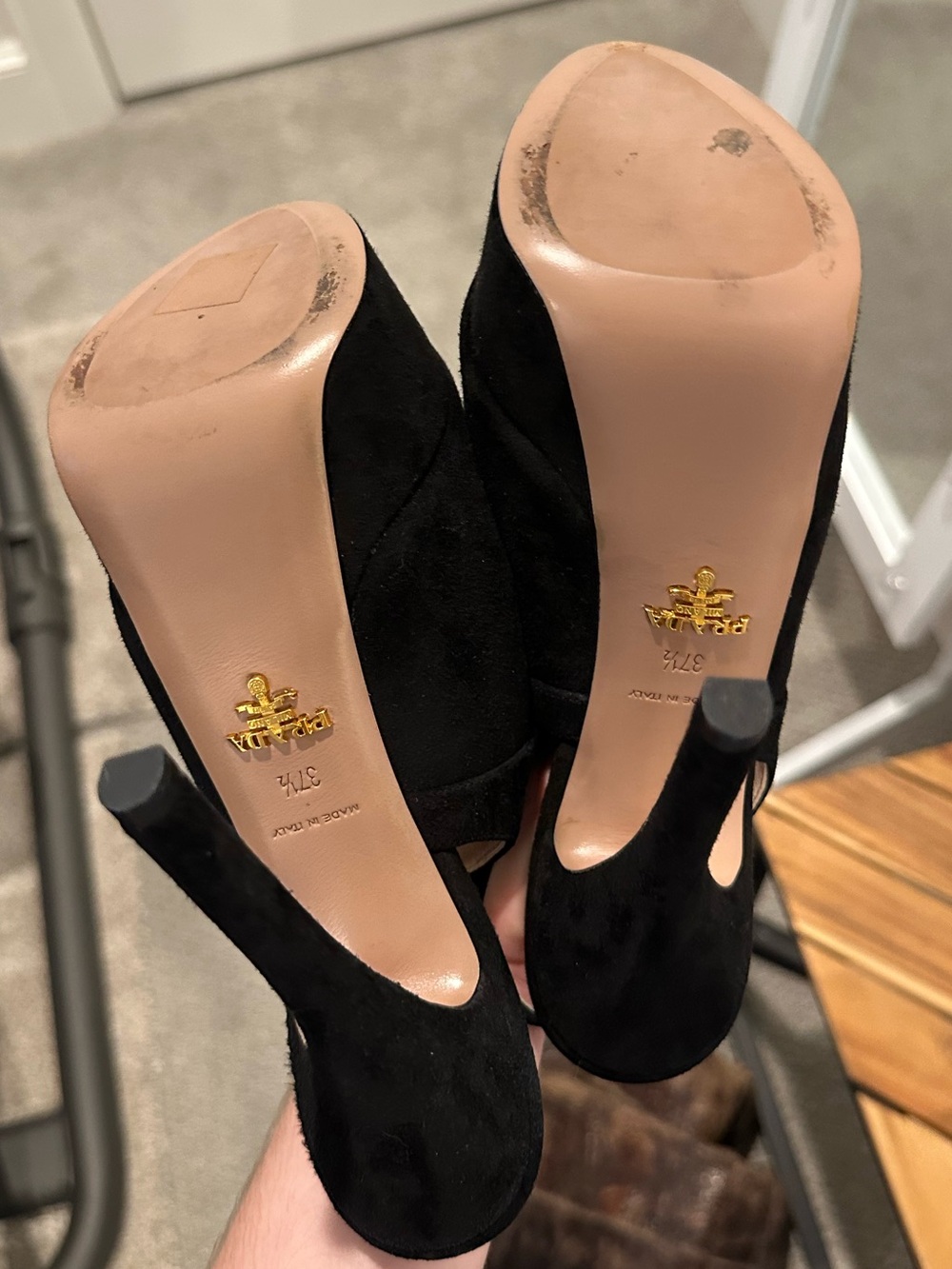 Prada Black Suede Platform Peep-Toe Slingbacks - Picture 8 of 8